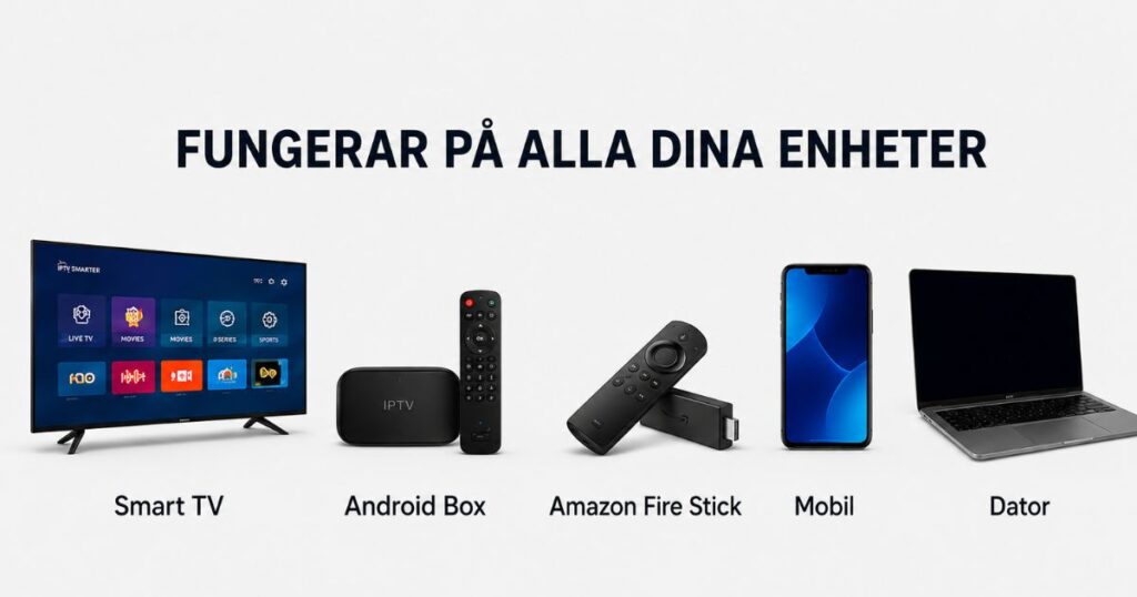 Smart IPTV Sverige fungerar på Smart TV, Android Box, Fire TV Stick, mobil och dator